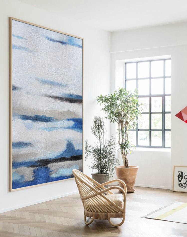 Original Extra Large Wall Art,Oversized Abstract Landscape Painting,Original Art,White,Blue,Grey.etc